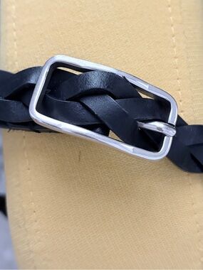 Sisley Braided Black Leather Belt with Silver Buckle